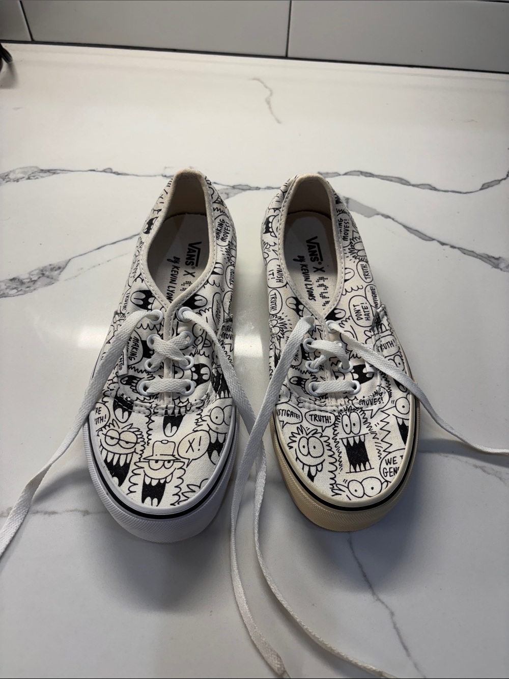 Vans Women’s Special Edition by Kevin Lyons White with Black Cartoon Doodle